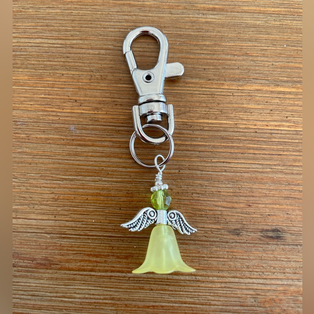 Handmade Yellow Angel Hand Bag Charm Keychain Zipper Pull Snap Hook Clip